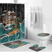 Personalized Japanese Koi Fish Ramen Bathroom Set Tiki Surfing Wagara Hibiscus Pattern