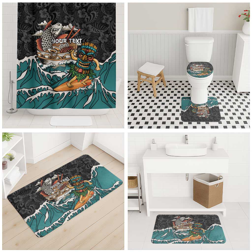 Personalized Japanese Koi Fish Ramen Bathroom Set Tiki Surfing Wagara Hibiscus Pattern