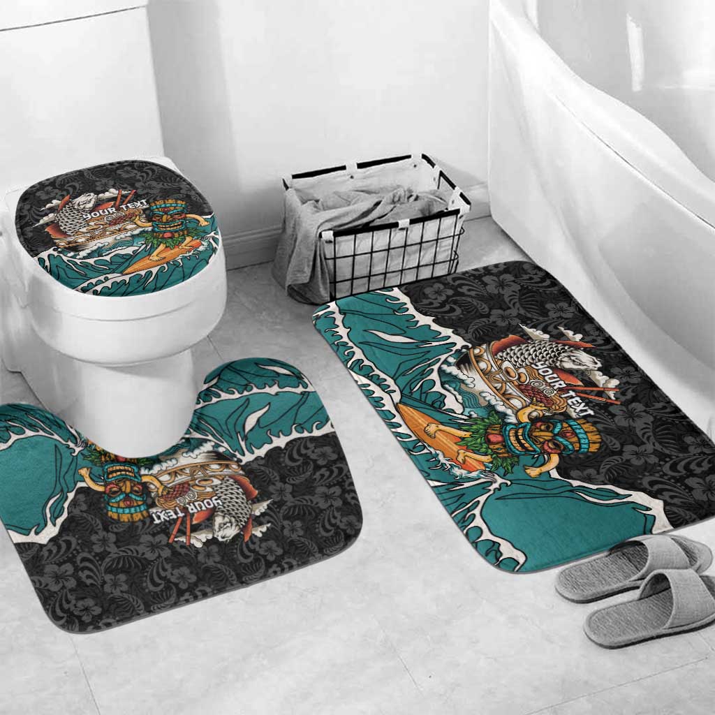 Personalized Japanese Koi Fish Ramen Bathroom Set Tiki Surfing Wagara Hibiscus Pattern