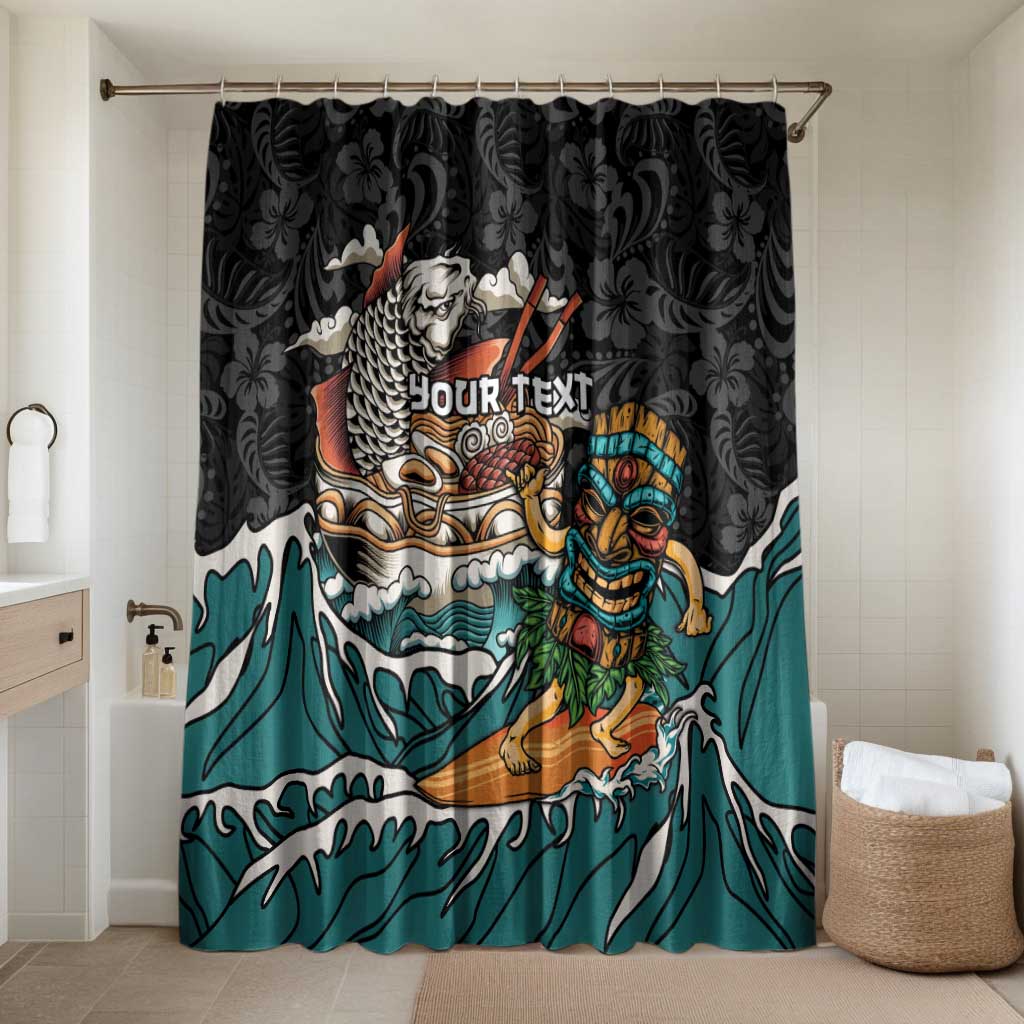 Personalized Japanese Koi Fish Ramen Bathroom Set Tiki Surfing Wagara Hibiscus Pattern