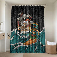 Personalized Japanese Koi Fish Ramen Bathroom Set Tiki Surfing Wagara Hibiscus Pattern
