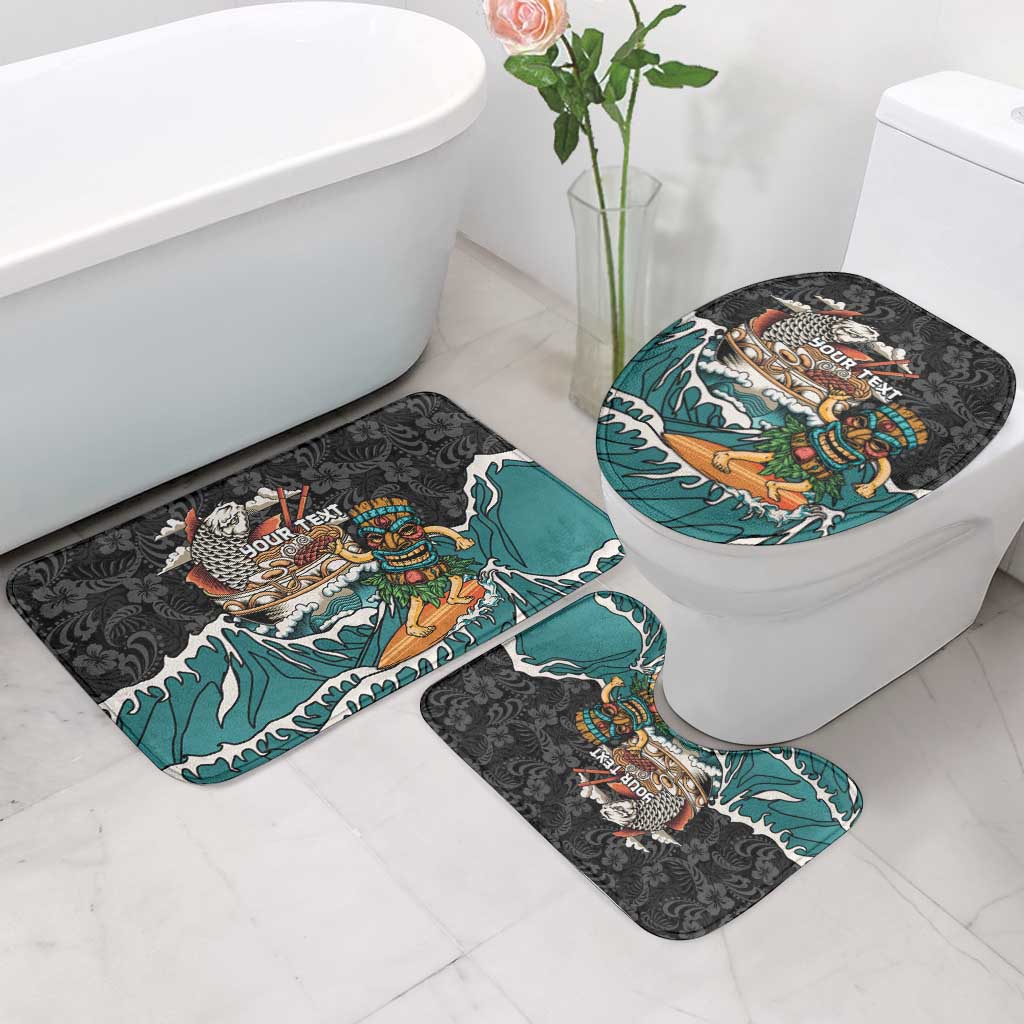 Personalized Japanese Koi Fish Ramen Bathroom Set Tiki Surfing Wagara Hibiscus Pattern