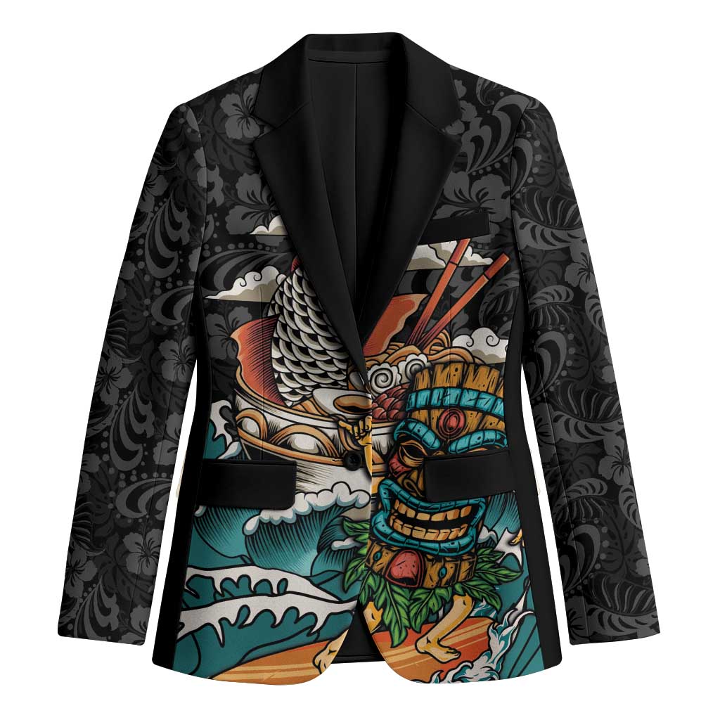 Personalized Japanese Koi Fish Ramen Blazer Tiki Surfing Wagara Hibiscus Pattern