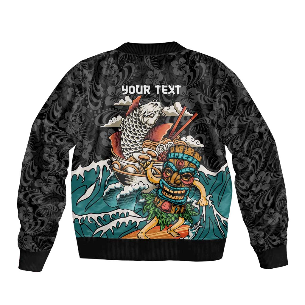 Personalized Japanese Koi Fish Ramen Bomber Jacket Tiki Surfing Wagara Hibiscus Pattern