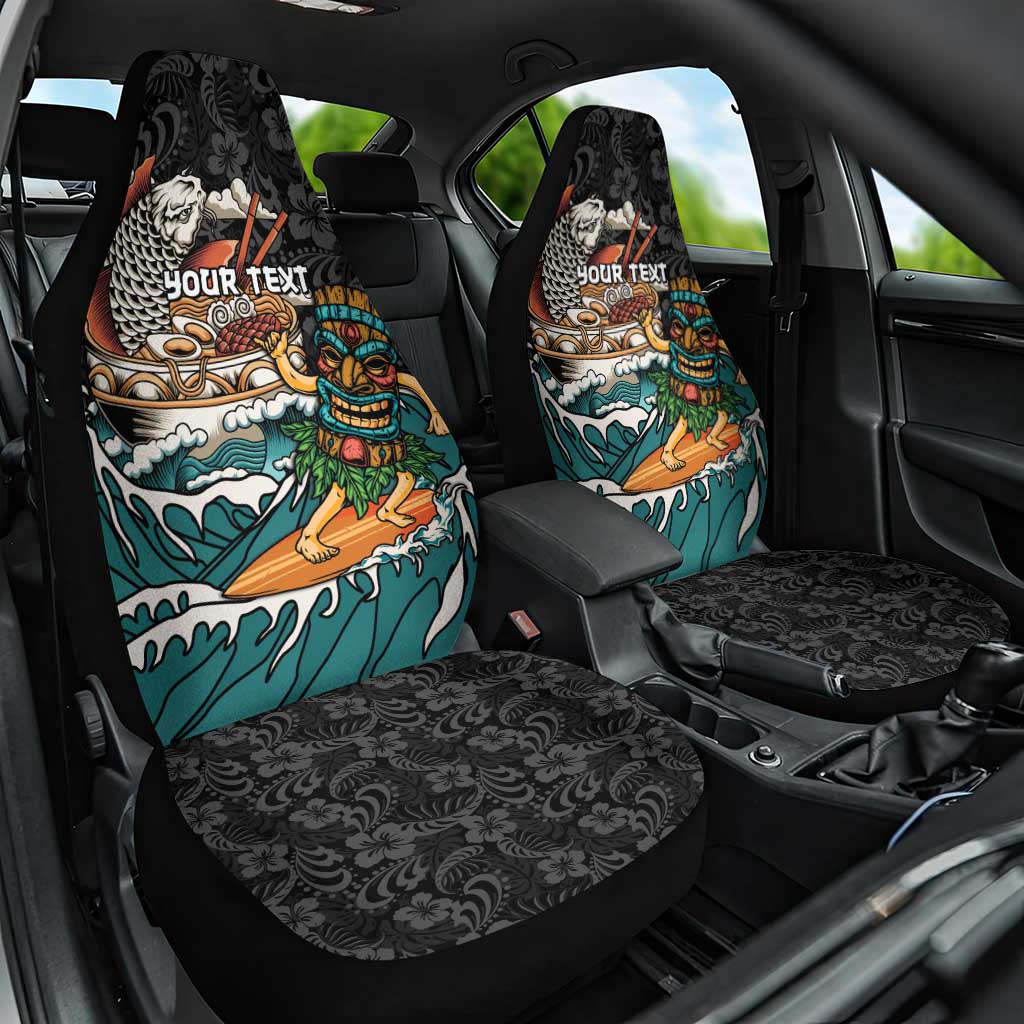 Personalized Japanese Koi Fish Ramen Car Seat Cover Tiki Surfing Wagara Hibiscus Pattern