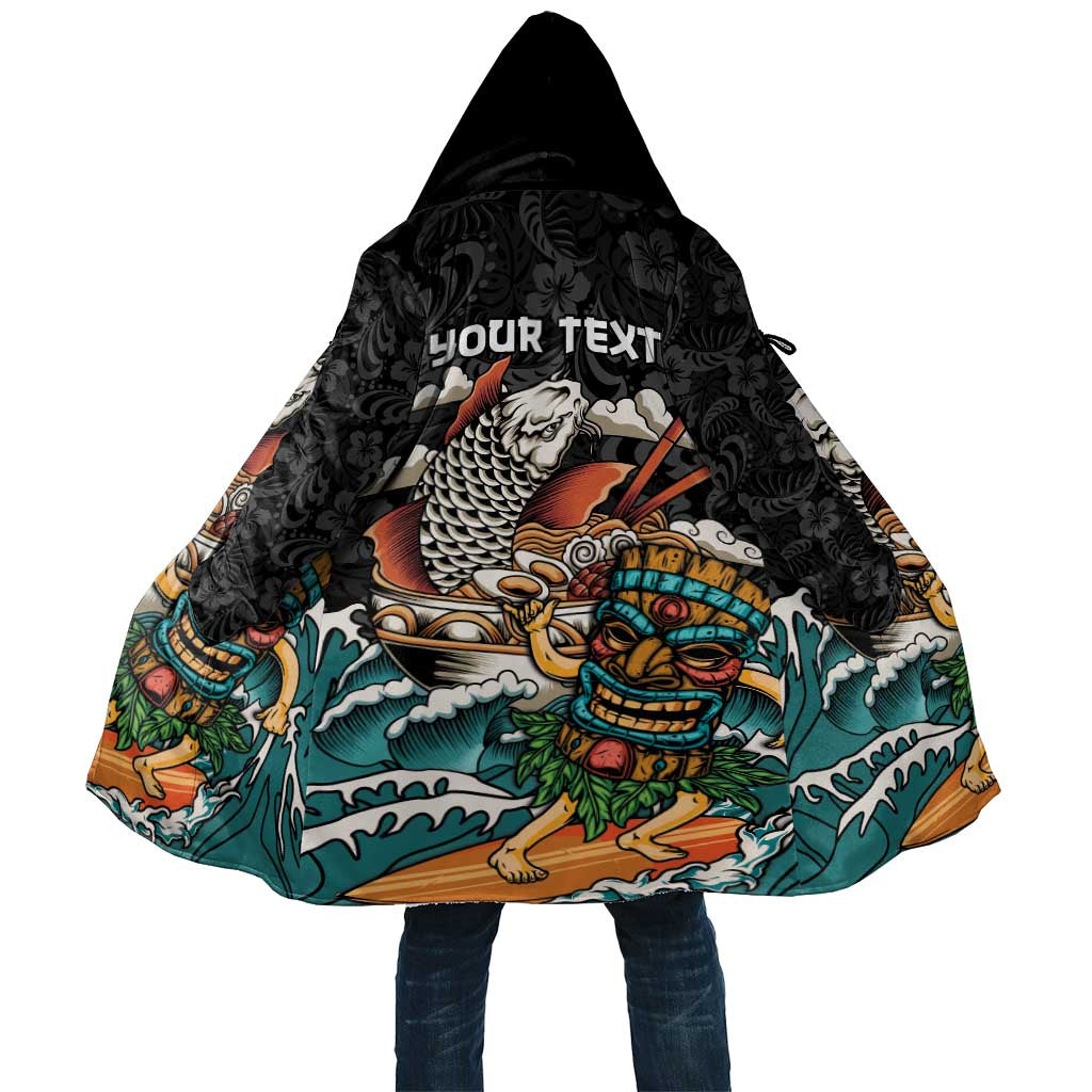 Personalized Japanese Koi Fish Ramen Cloak Tiki Surfing Wagara Hibiscus Pattern - Polynesian Pride