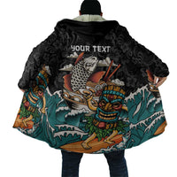 Personalized Japanese Koi Fish Ramen Cloak Tiki Surfing Wagara Hibiscus Pattern - Polynesian Pride
