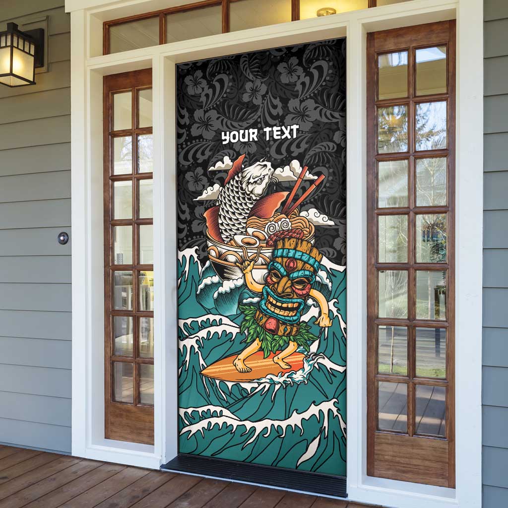 Personalized Japanese Koi Fish Ramen Door Cover Tiki Surfing Wagara Hibiscus Pattern