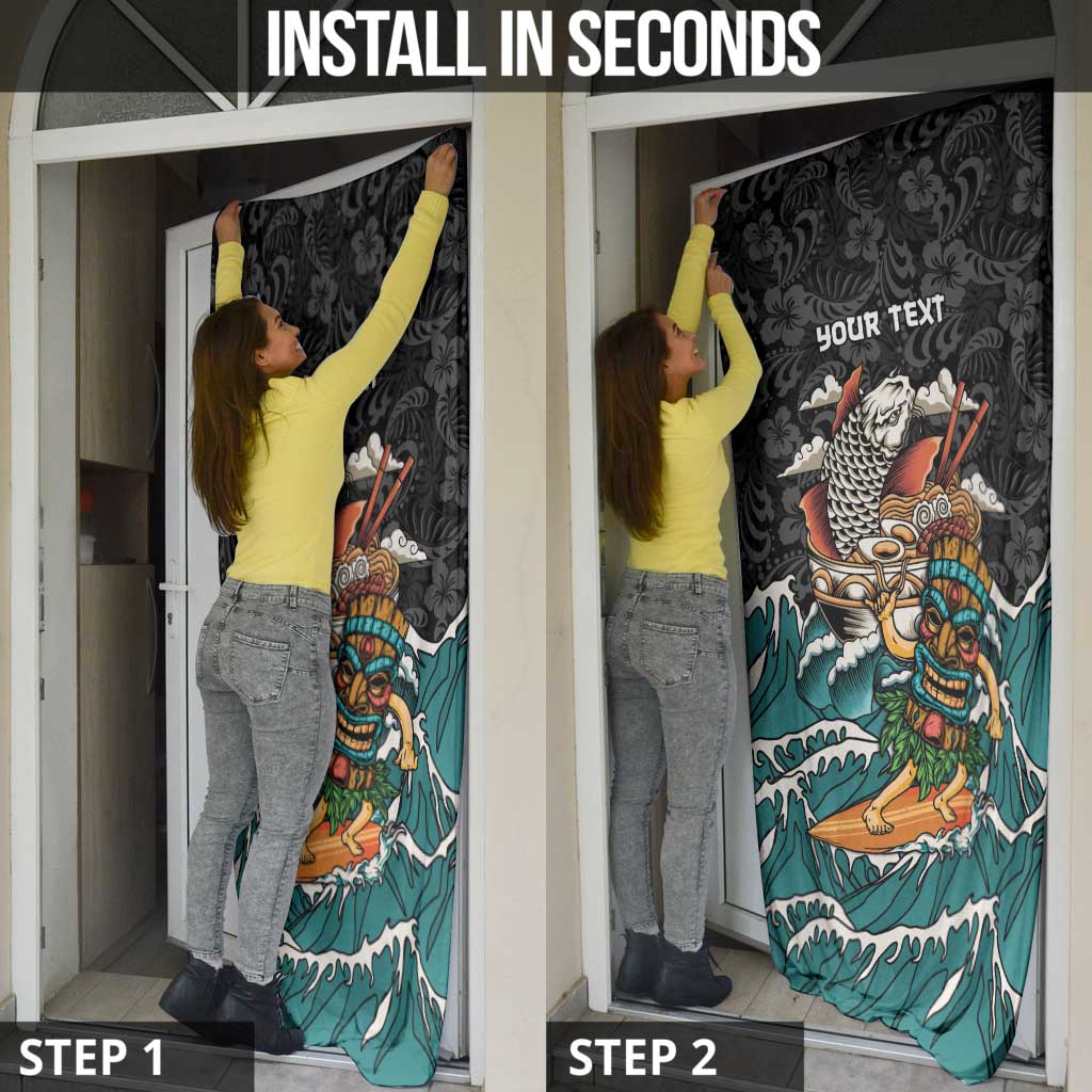 Personalized Japanese Koi Fish Ramen Door Cover Tiki Surfing Wagara Hibiscus Pattern