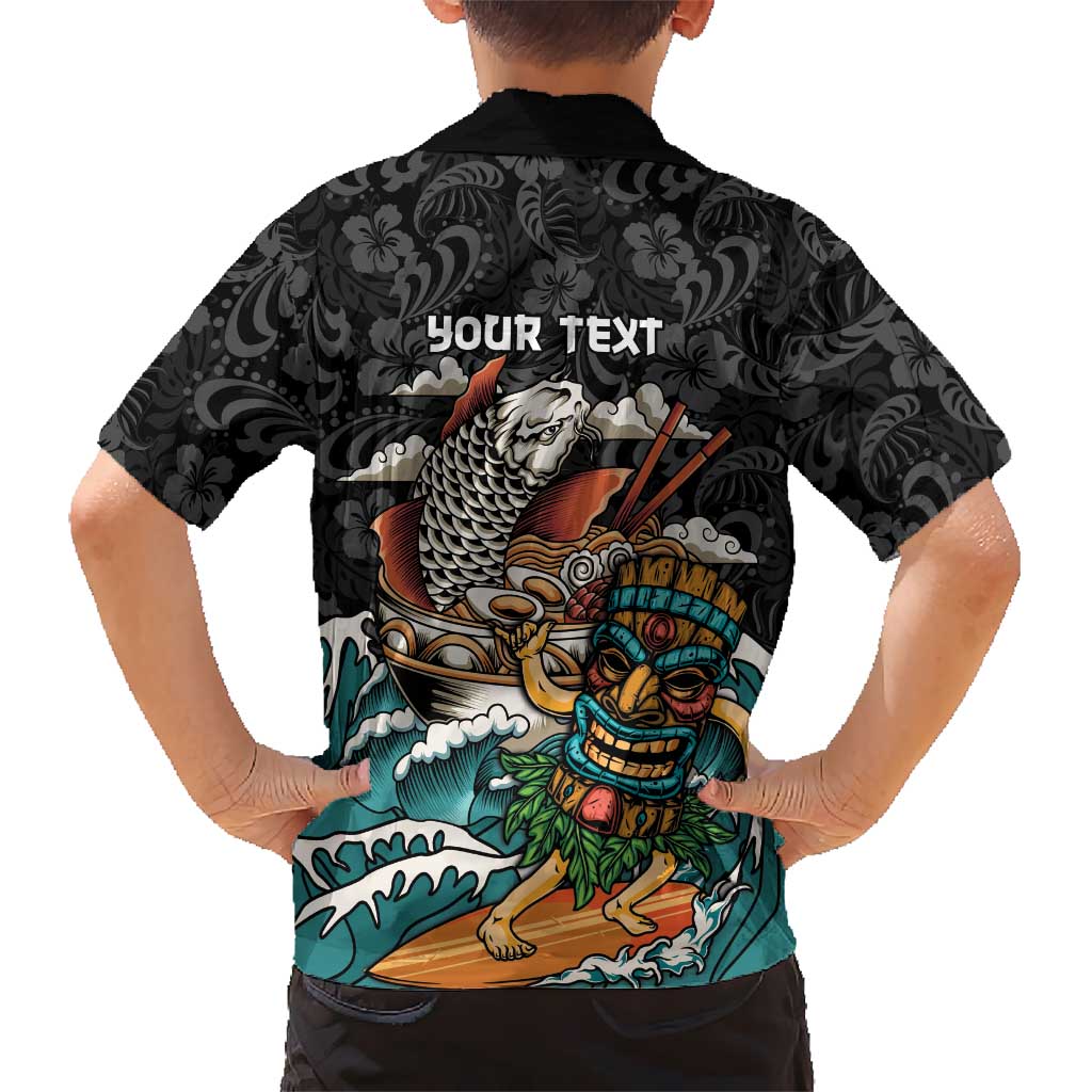 Personalized Japanese Koi Fish Ramen Family Matching Off Shoulder Maxi Dress and Hawaiian Shirt Tiki Surfing Wagara Hibiscus Pattern
