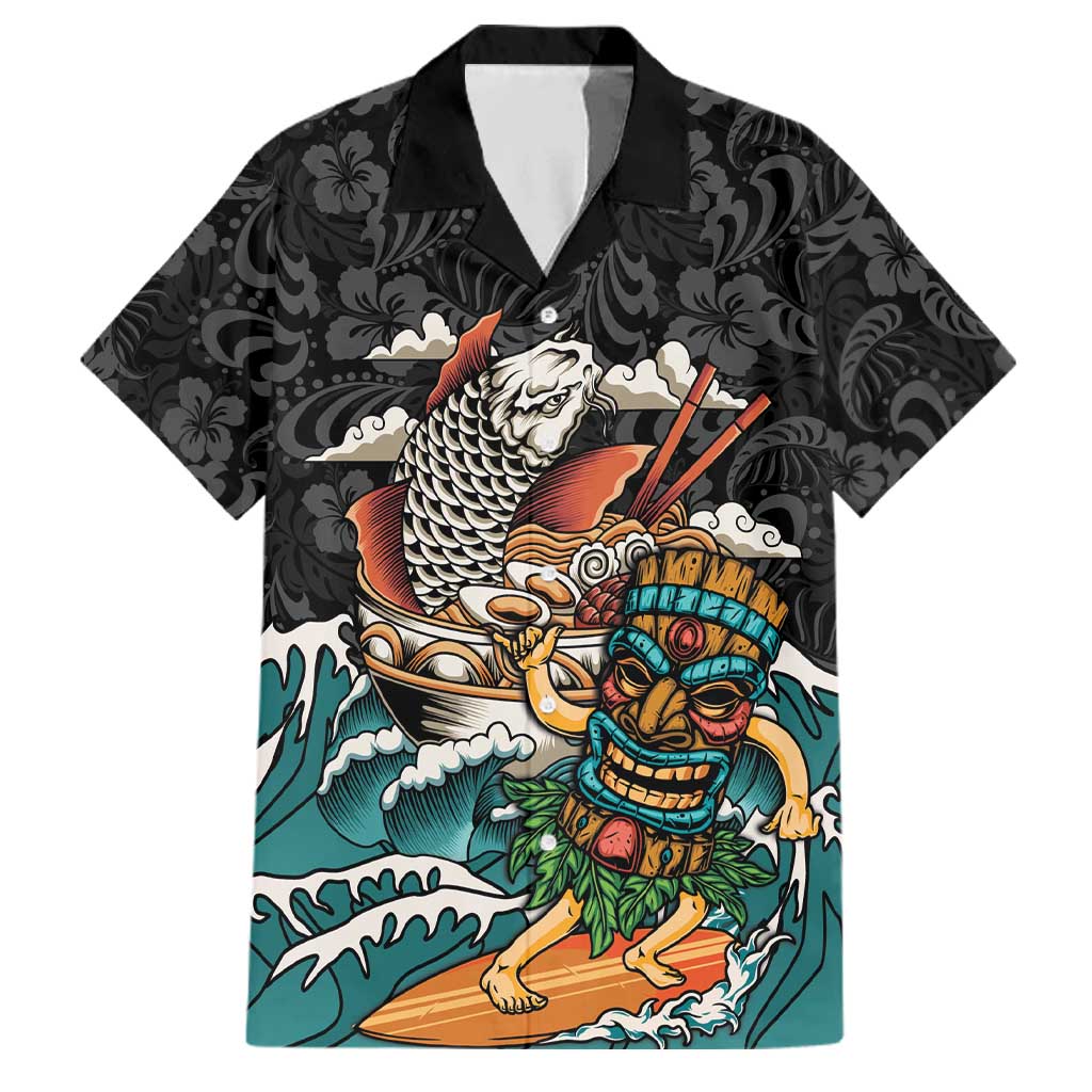 Personalized Japanese Koi Fish Ramen Family Matching Off Shoulder Maxi Dress and Hawaiian Shirt Tiki Surfing Wagara Hibiscus Pattern