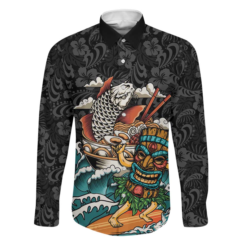 Personalized Japanese Koi Fish Ramen Family Matching Puletasi and Hawaiian Shirt Tiki Surfing Wagara Hibiscus Pattern