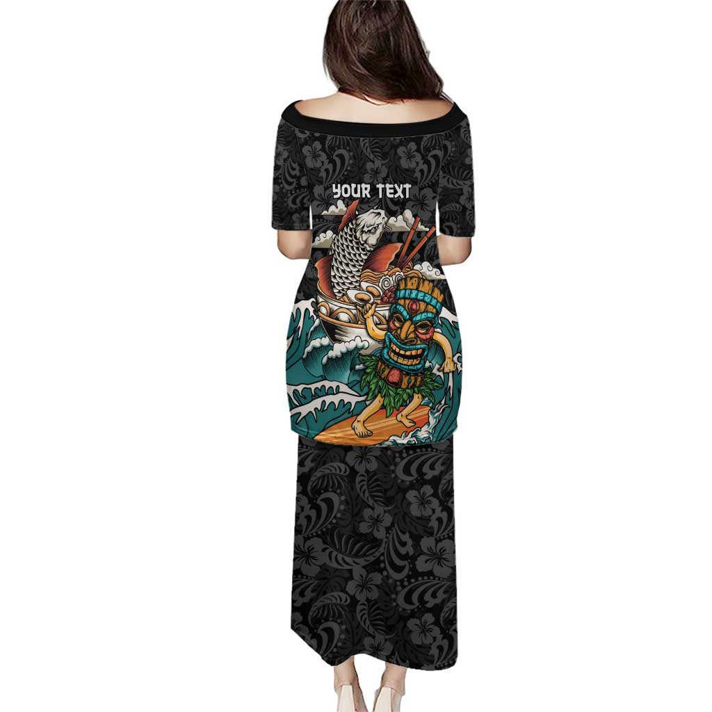 Personalized Japanese Koi Fish Ramen Family Matching Puletasi and Hawaiian Shirt Tiki Surfing Wagara Hibiscus Pattern