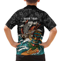 Personalized Japanese Koi Fish Ramen Family Matching Short Sleeve Bodycon Dress and Hawaiian Shirt Tiki Surfing Wagara Hibiscus Pattern