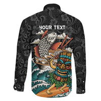 Personalized Japanese Koi Fish Ramen Family Matching Short Sleeve Bodycon Dress and Hawaiian Shirt Tiki Surfing Wagara Hibiscus Pattern
