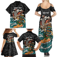 Personalized Japanese Koi Fish Ramen Family Matching Summer Maxi Dress and Hawaiian Shirt Tiki Surfing Wagara Hibiscus Pattern