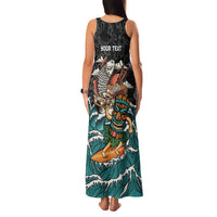 Personalized Japanese Koi Fish Ramen Family Matching Tank Maxi Dress and Hawaiian Shirt Tiki Surfing Wagara Hibiscus Pattern