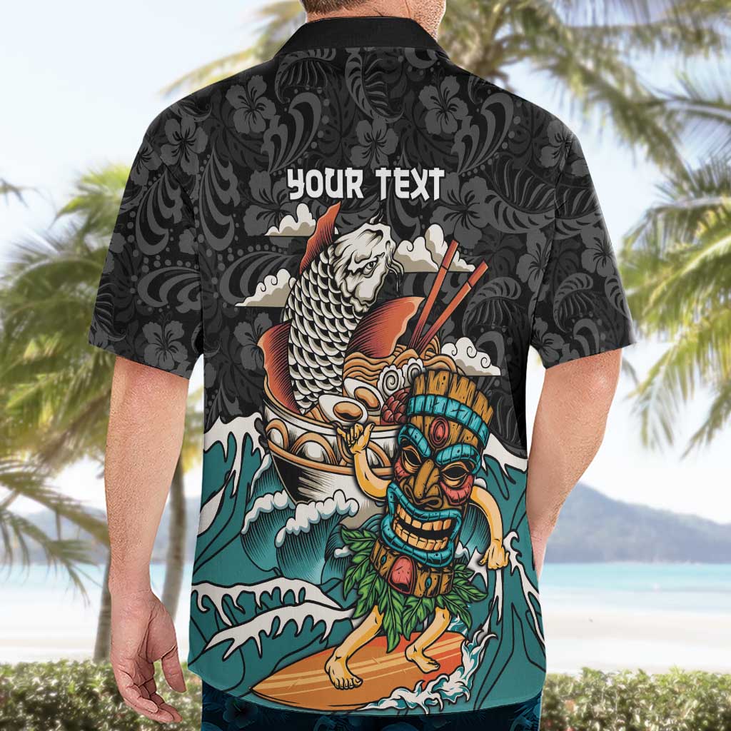 Personalized Japanese Koi Fish Ramen Hawaiian Shirt Tiki Surfing Wagara Hibiscus Pattern