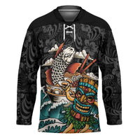 Personalized Japanese Koi Fish Ramen Hockey Jersey Tiki Surfing Wagara Hibiscus Pattern
