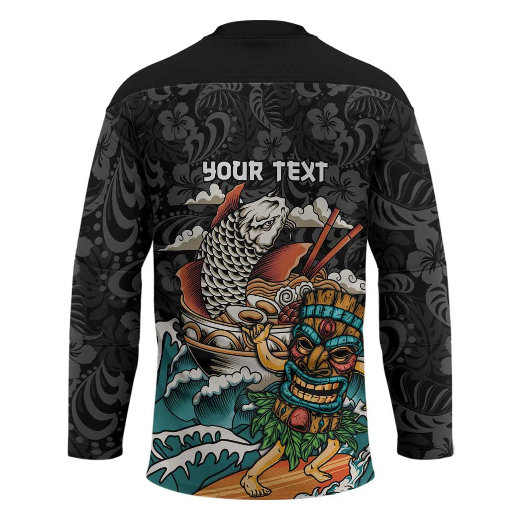 Personalized Japanese Koi Fish Ramen Hockey Jersey Tiki Surfing Wagara Hibiscus Pattern