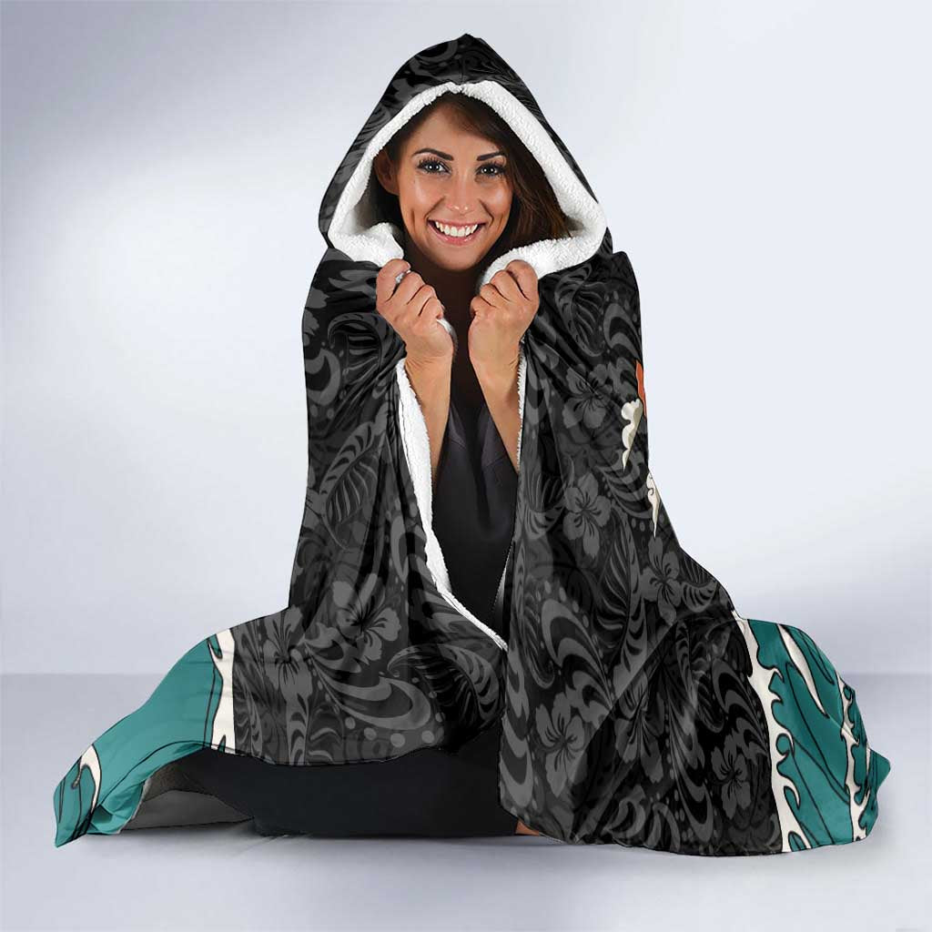 Personalized Japanese Koi Fish Ramen Hooded Blanket Tiki Surfing Wagara Hibiscus Pattern
