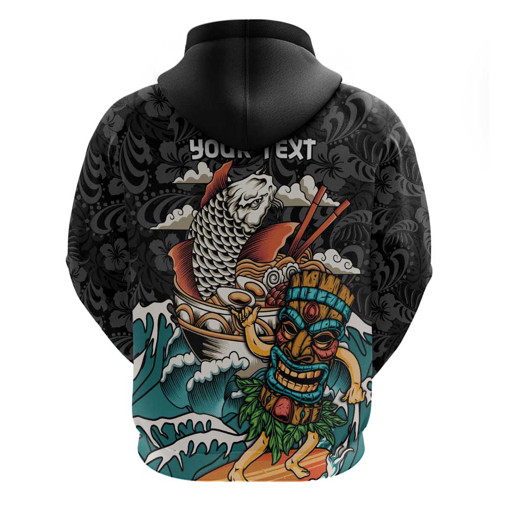 Personalized Japanese Koi Fish Ramen Hoodie Tiki Surfing Wagara Hibiscus Pattern