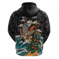 Personalized Japanese Koi Fish Ramen Hoodie Tiki Surfing Wagara Hibiscus Pattern