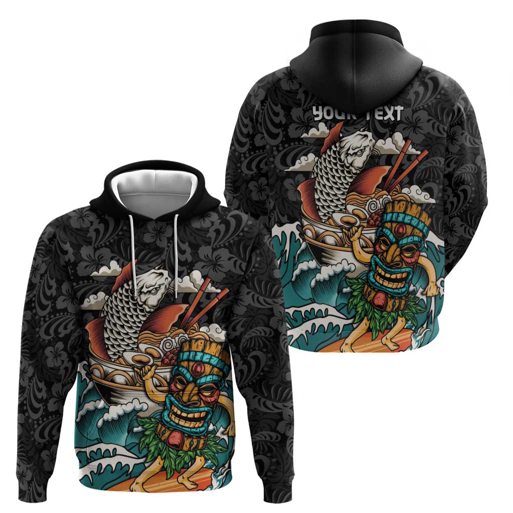 Personalized Japanese Koi Fish Ramen Hoodie Tiki Surfing Wagara Hibiscus Pattern