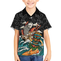 Personalized Japanese Koi Fish Ramen Kid Hawaiian Shirt Tiki Surfing Wagara Hibiscus Pattern