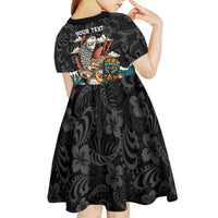Personalized Japanese Koi Fish Ramen Kid Short Sleeve Dress Tiki Surfing Wagara Hibiscus Pattern