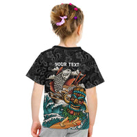Personalized Japanese Koi Fish Ramen Kid T Shirt Tiki Surfing Wagara Hibiscus Pattern