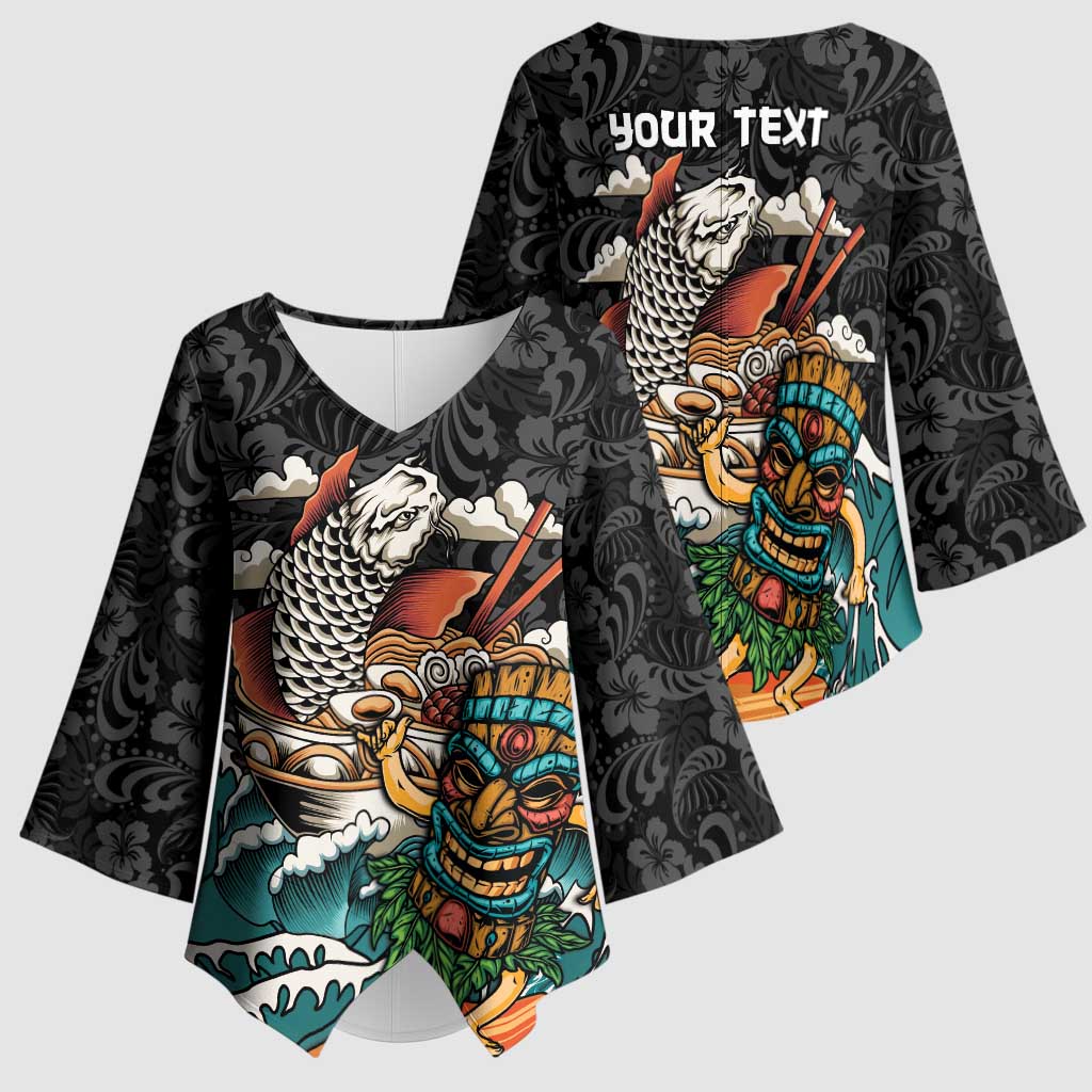 Personalized Japanese Koi Fish Ramen Kimono Sleeve Blouse Tiki Surfing Wagara Hibiscus Pattern