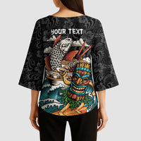 Personalized Japanese Koi Fish Ramen Kimono Sleeve Blouse Tiki Surfing Wagara Hibiscus Pattern