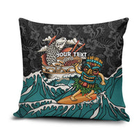 Personalized Japanese Koi Fish Ramen Pillow Cover Tiki Surfing Wagara Hibiscus Pattern