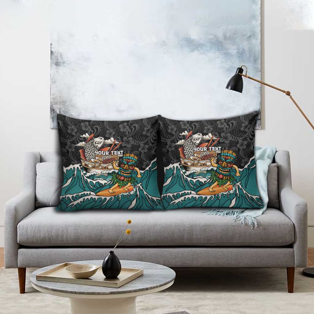 Personalized Japanese Koi Fish Ramen Pillow Cover Tiki Surfing Wagara Hibiscus Pattern
