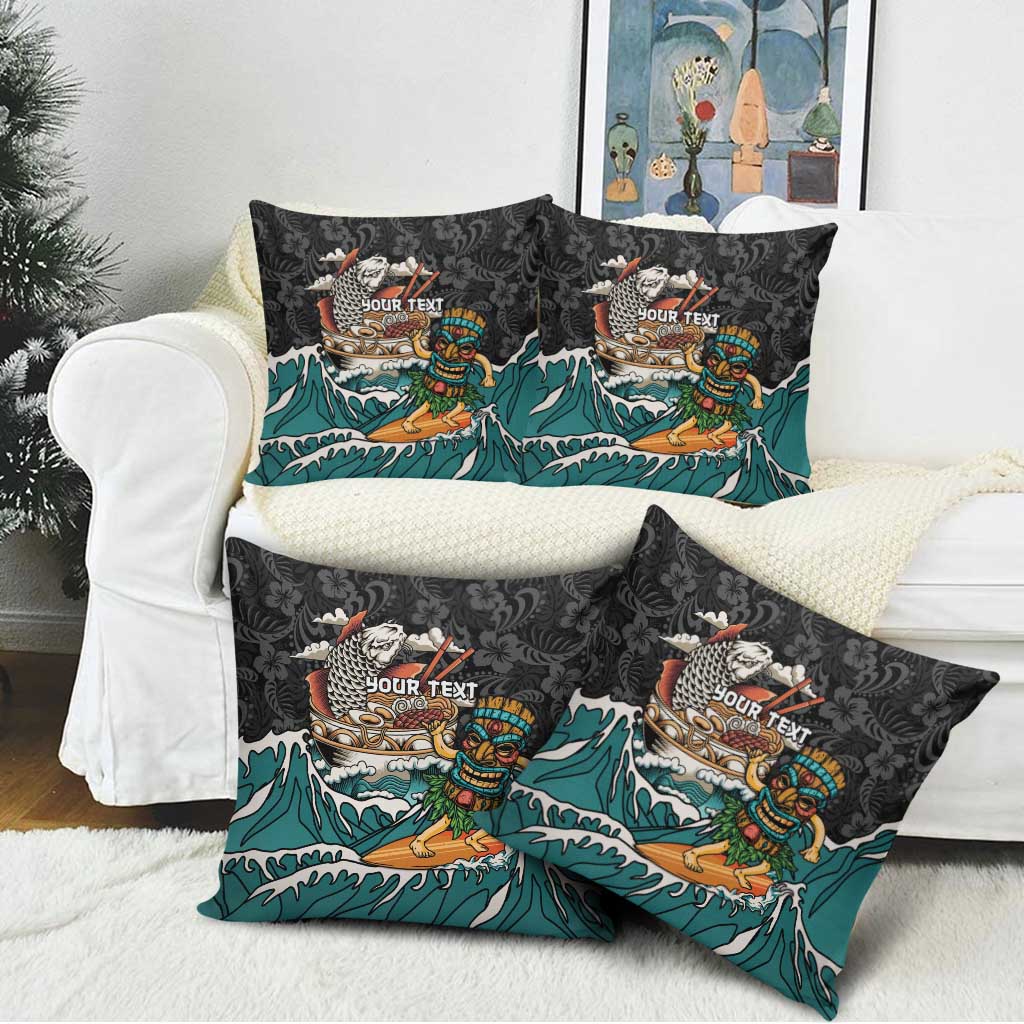 Personalized Japanese Koi Fish Ramen Pillow Cover Tiki Surfing Wagara Hibiscus Pattern