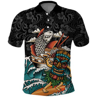 Personalized Japanese Koi Fish Ramen Polo Shirt Tiki Surfing Wagara Hibiscus Pattern