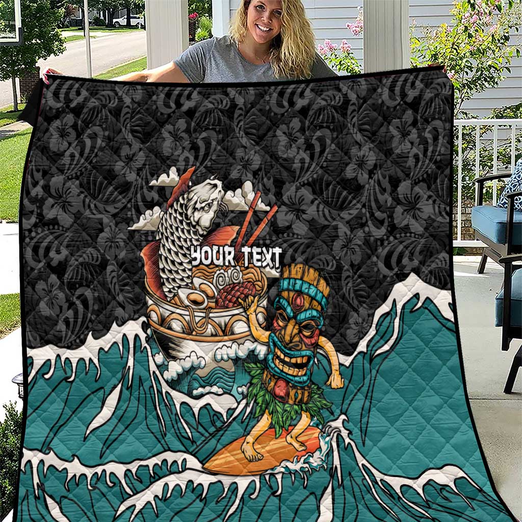 Personalized Japanese Koi Fish Ramen Quilt Tiki Surfing Wagara Hibiscus Pattern LT9 Black - Polynesian Pride