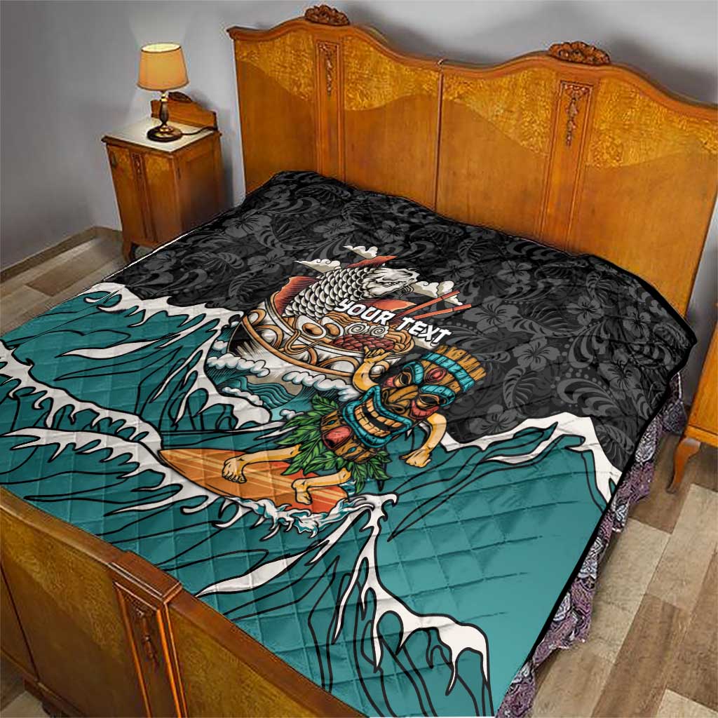 Personalized Japanese Koi Fish Ramen Quilt Tiki Surfing Wagara Hibiscus Pattern