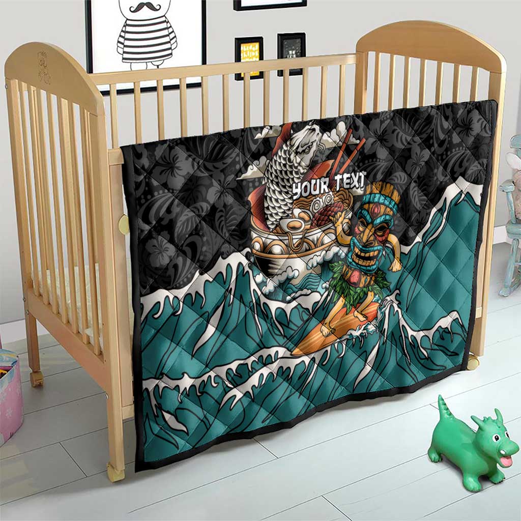 Personalized Japanese Koi Fish Ramen Quilt Tiki Surfing Wagara Hibiscus Pattern