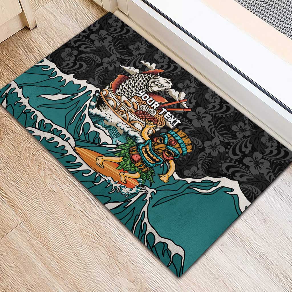 Personalized Japanese Koi Fish Ramen Rubber Doormat Tiki Surfing Wagara Hibiscus Pattern LT9 - Polynesian Pride