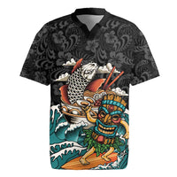 Personalized Japanese Koi Fish Ramen Rugby Jersey Tiki Surfing Wagara Hibiscus Pattern