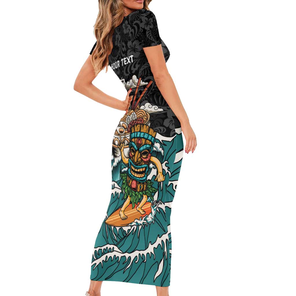 Personalized Japanese Koi Fish Ramen Short Sleeve Bodycon Dress Tiki Surfing Wagara Hibiscus Pattern