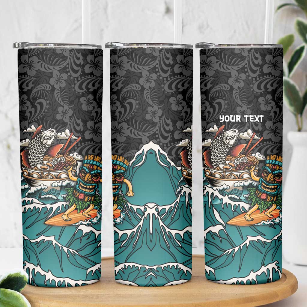 Personalized Japanese Koi Fish Ramen Skinny Tumbler Tiki Surfing Wagara Hibiscus Pattern