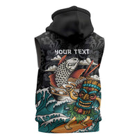 Personalized Japanese Koi Fish Ramen Sleeveless Hoodie Tiki Surfing Wagara Hibiscus Pattern