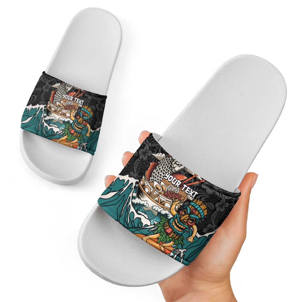 Personalized Japanese Koi Fish Ramen Slide Sandals Tiki Surfing Wagara Hibiscus Pattern