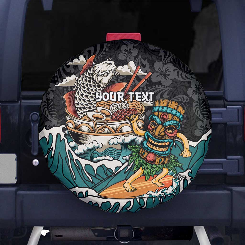 Personalized Japanese Koi Fish Ramen Spare Tire Cover Tiki Surfing Wagara Hibiscus Pattern