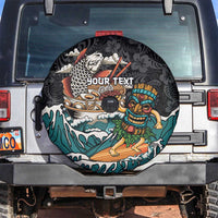 Personalized Japanese Koi Fish Ramen Spare Tire Cover Tiki Surfing Wagara Hibiscus Pattern