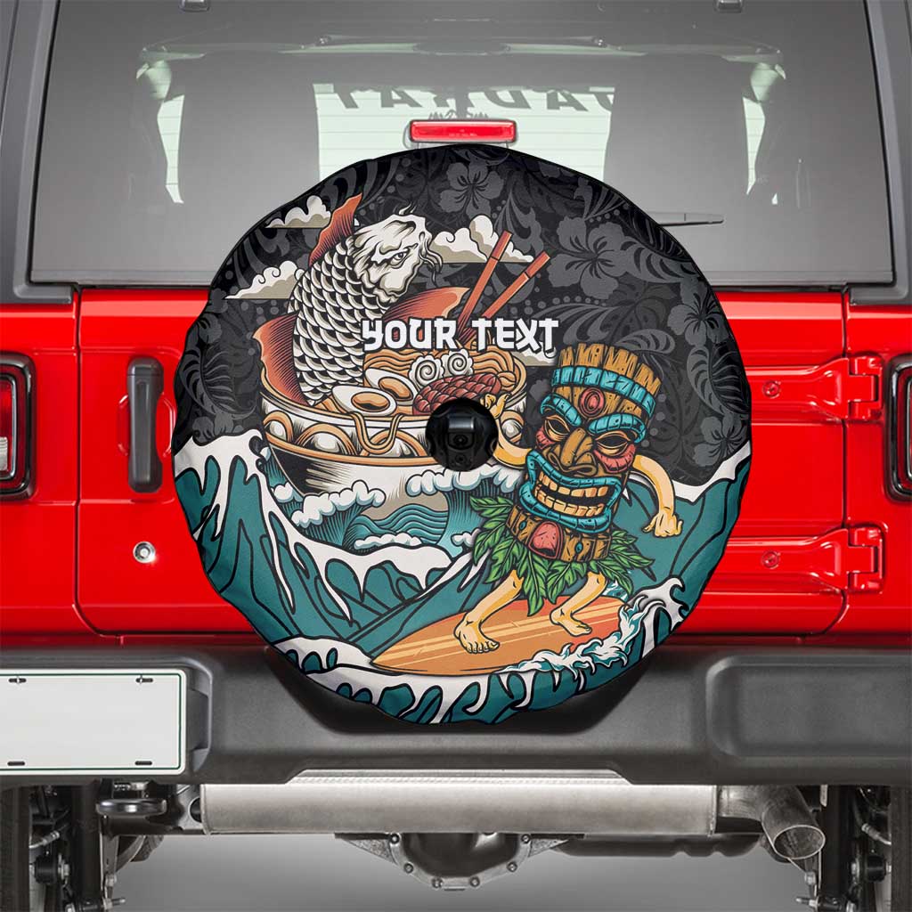 Personalized Japanese Koi Fish Ramen Spare Tire Cover Tiki Surfing Wagara Hibiscus Pattern