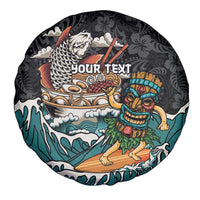 Personalized Japanese Koi Fish Ramen Spare Tire Cover Tiki Surfing Wagara Hibiscus Pattern